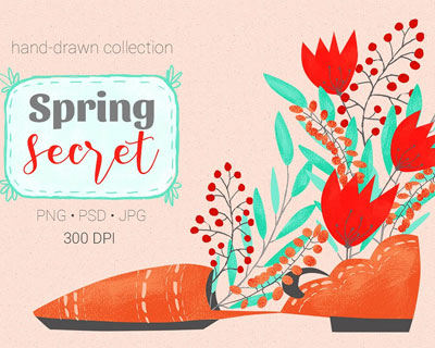 唯美春天花卉水壶靴子卡片背景图案合集素材
