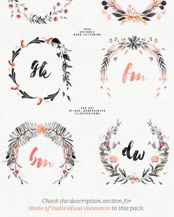 唯美水彩花环婚礼标志logo设计2