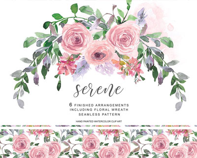 水彩粉色玫瑰花卉图案婚礼卡片插画素材