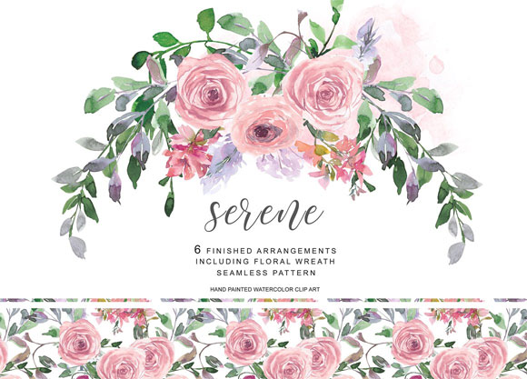 水彩粉色玫瑰花卉图案婚礼卡片插画素材1