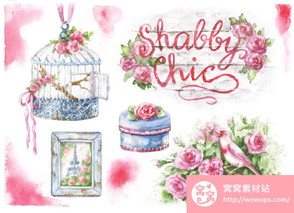唯美水彩粉色花卉柜子家居装饰元素下载5