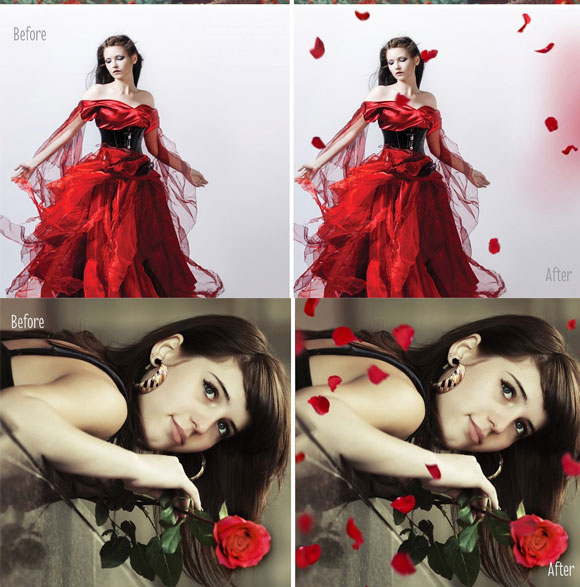 浪漫红色玫瑰花瓣照片叠加增效素材下载4