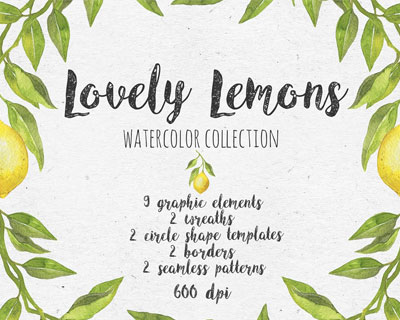 水彩艺术柠檬装饰图案素材下载
