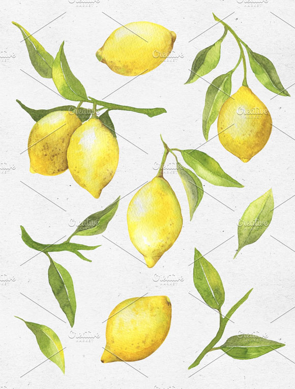 水彩艺术柠檬装饰图案素材下载2
