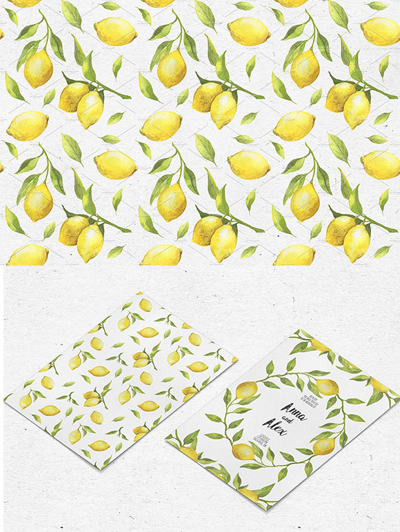水彩艺术柠檬装饰图案素材下载5