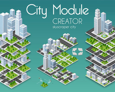 城市摩天大楼效果图概念插画素材下载