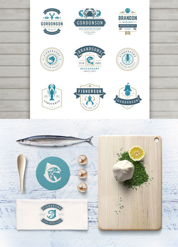 餐厅海鲜食品标签标志徽章设计素材2