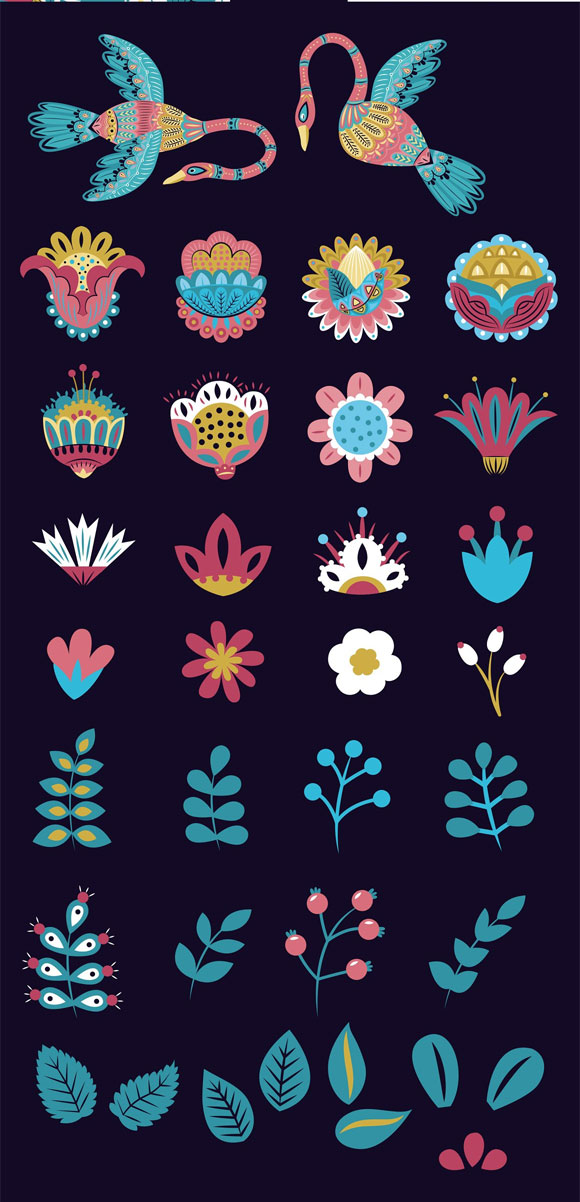 小清新自然花卉植物花环插画背景图案素材6