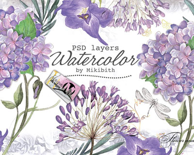 水彩紫色花卉图案绣球素材下载
