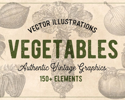 复古手绘蔬菜插画素材下载