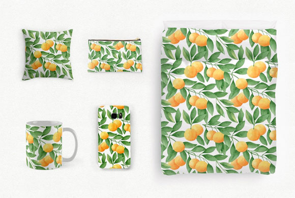 水彩橙柑桔艺术插画包装背景设计5