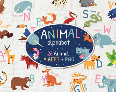 卡通可爱动物字母表素材下载