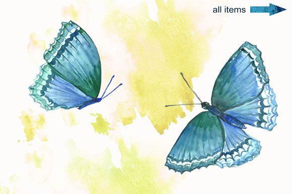 蓝色水彩蝴蝶蜻蜓素材下载3