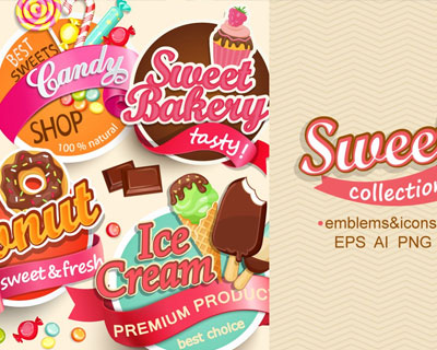 冰淇淋甜甜圈糖果巧克力店标标志素材下载