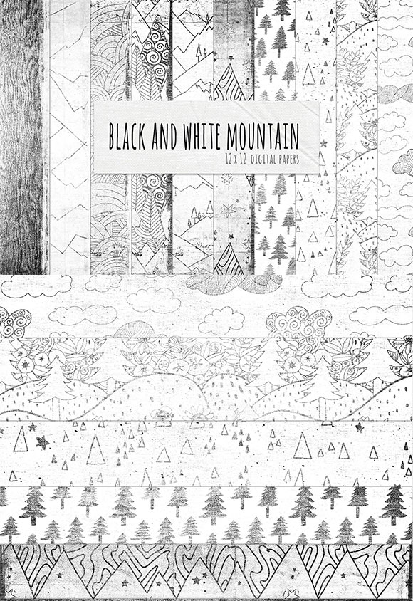 黑白原色森林山脉山地图案纹理背景下载2
