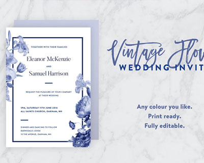 古典花卉婚礼邀请卡片素材下载