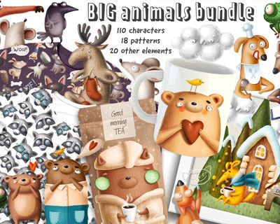 卡通可爱动物房子礼物图案素材下载