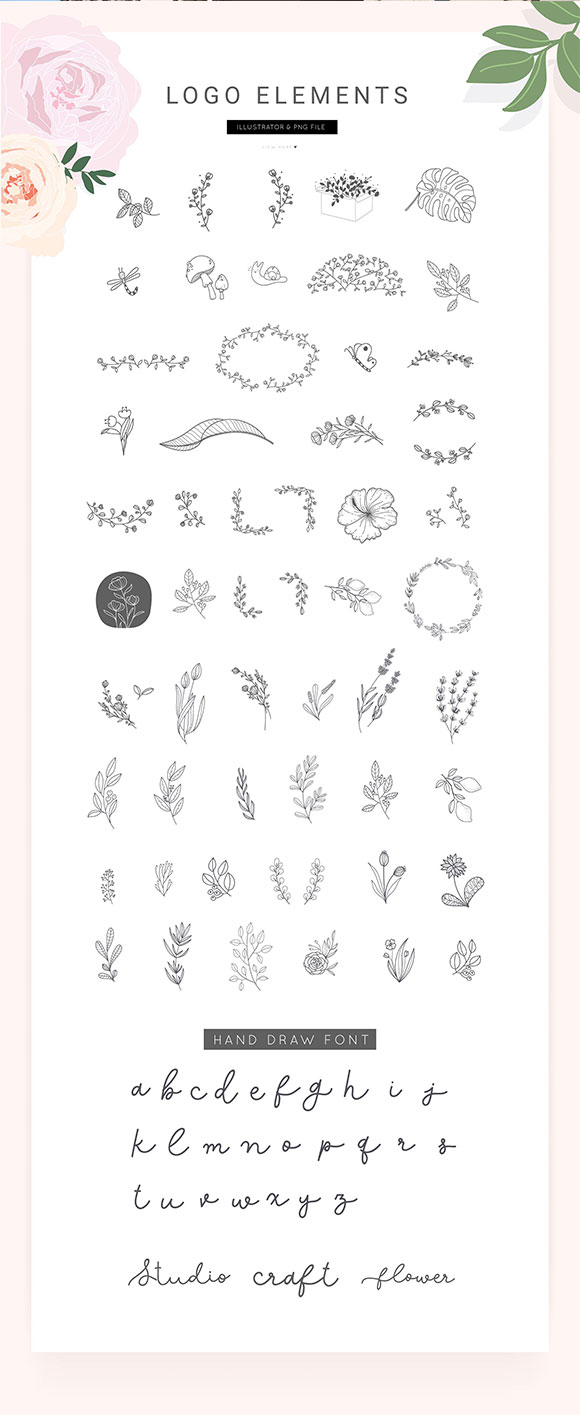 小清新手绘图案女性花艺标志logo设计素材2