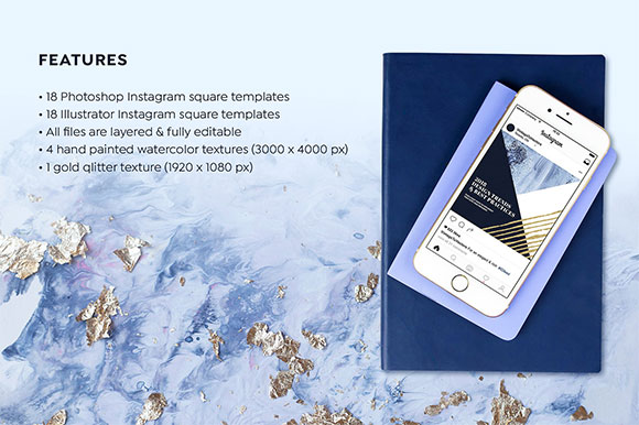 水彩蓝色广告横幅Instagram模板素材下载6