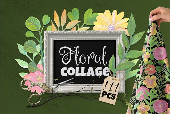 手绘唯美花卉植物叶子图案装饰贴图素材下载1
