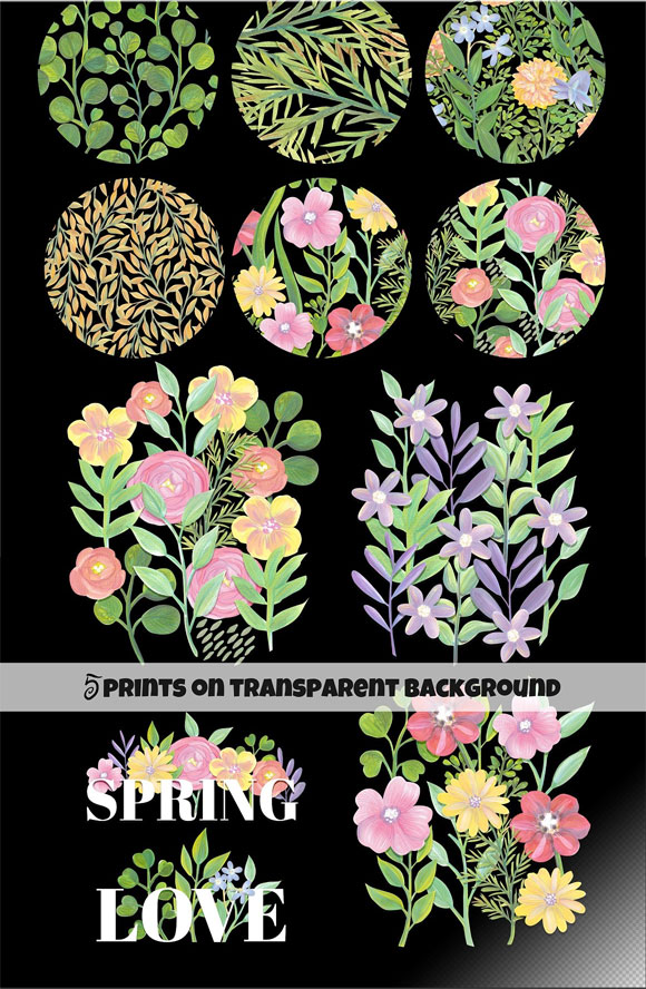 手绘唯美花卉植物叶子图案装饰贴图素材下载3