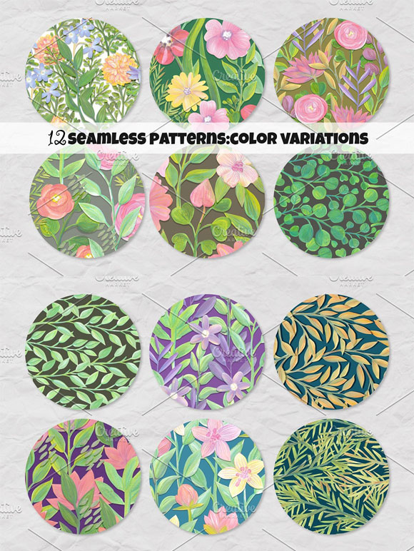 手绘唯美花卉植物叶子图案装饰贴图素材下载5