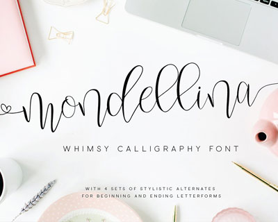 Mondellina花式英文字体+小清新标志设计