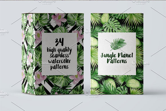 热带丛林植物叶子无缝背景图案素材下载2