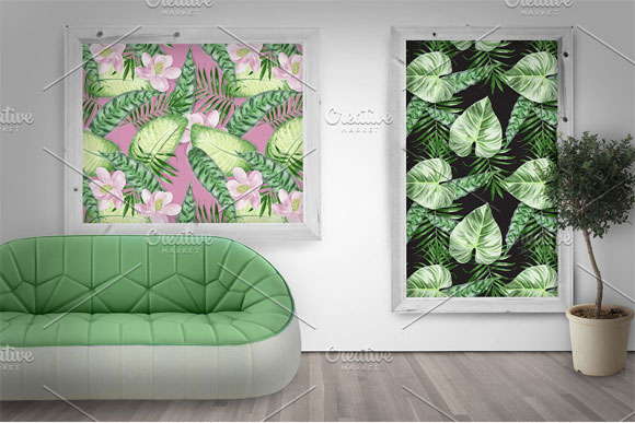 热带丛林植物叶子无缝背景图案素材下载3