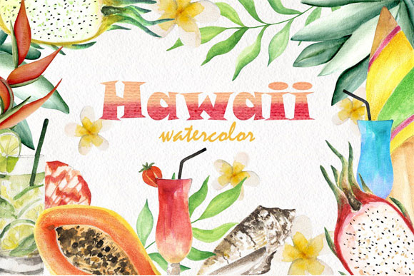 夏威夷冲浪热带异国水果夏天花图案背景素材下载1