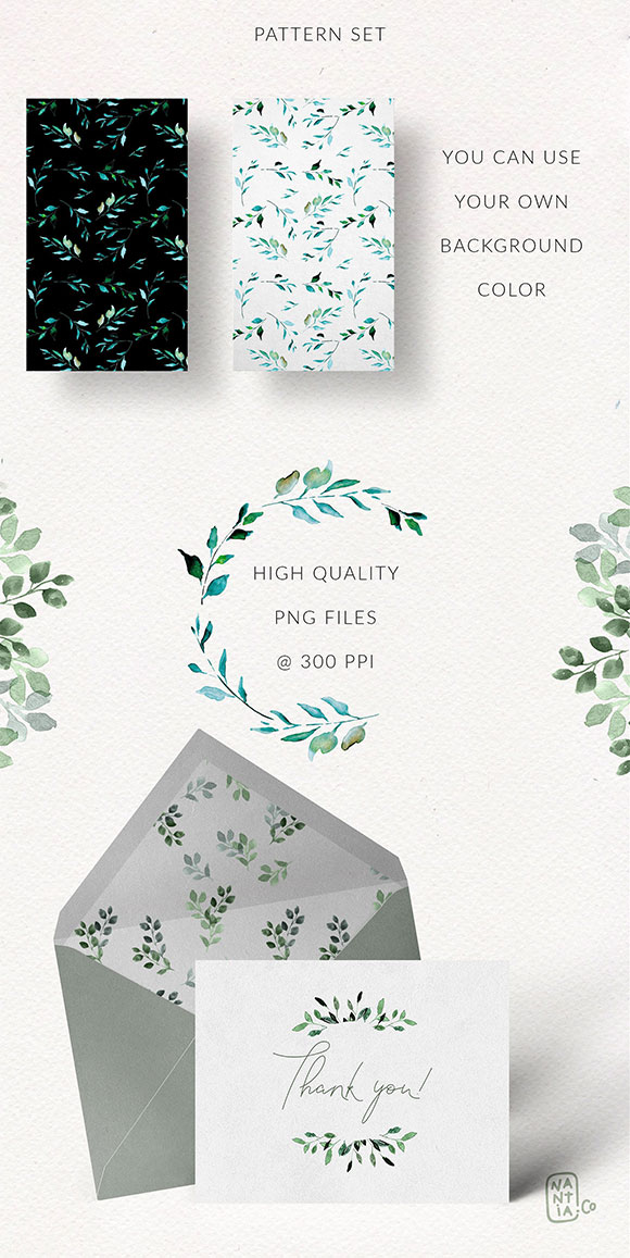 水彩树叶图案花环框架背景素材下载3
