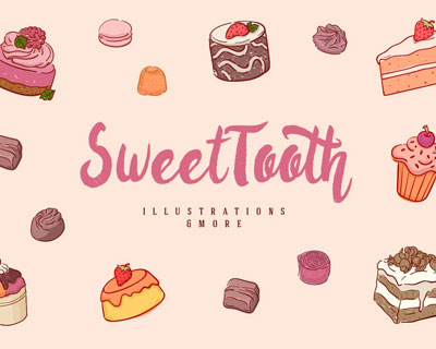 甜食蛋糕糖果巧克力冰淇淋插画标签设计