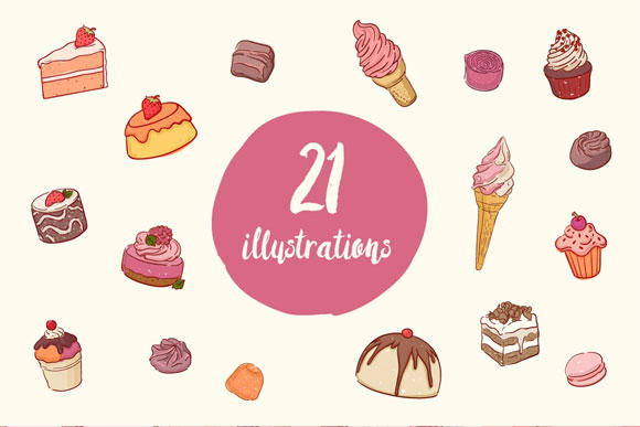 甜食蛋糕糖果巧克力冰淇淋插画标签设计2