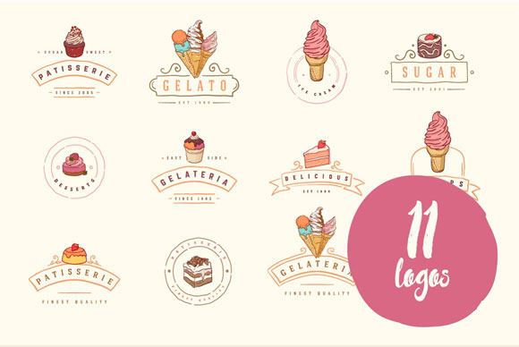 甜食蛋糕糖果巧克力冰淇淋插画标签设计4