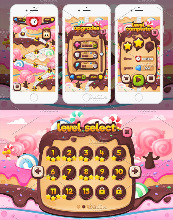 巧克力糖果2D游戏按钮图标设计元素下载3