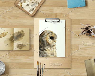 水彩手绘猫头鹰羽毛图案素材下载