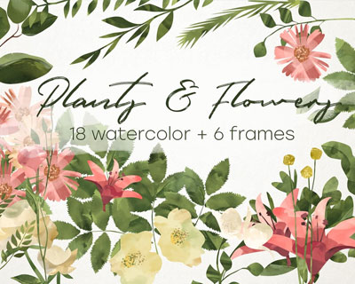 小清新植物花卉图案卡片海报插画元素下载