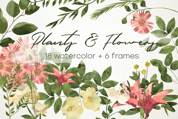 小清新植物花卉图案卡片海报插画元素下载1