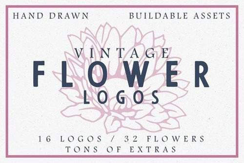 手绘花卉植物几何图案标志logo设计1