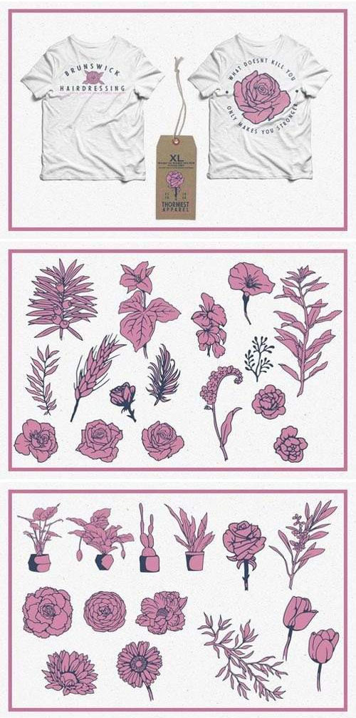 手绘花卉植物几何图案标志logo设计4