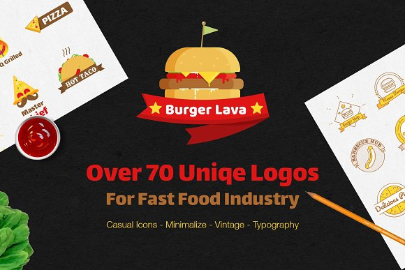 70枚食物汉堡logo矢量图1