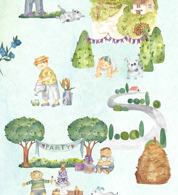 可爱手绘卡通儿童风景树木插画素材3