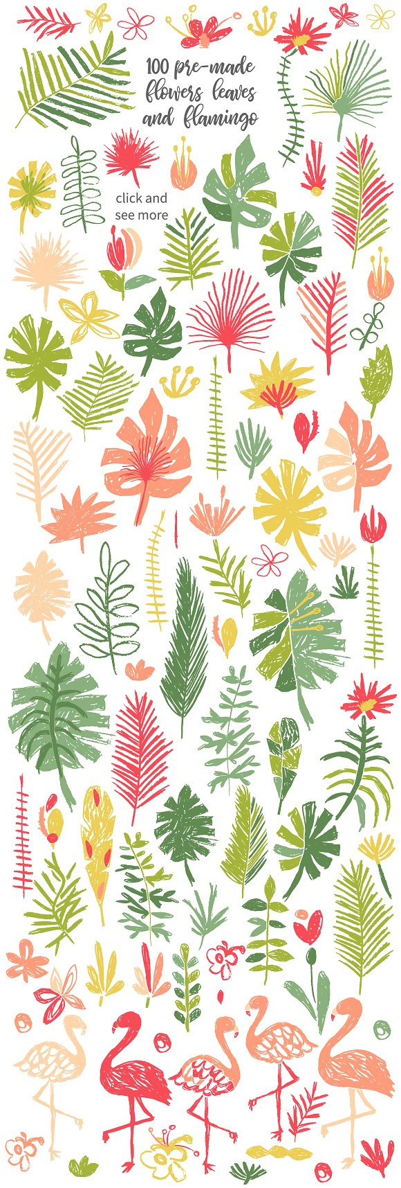 夏日手绘火烈鸟热带度假植物图案包装设计纹理图片13