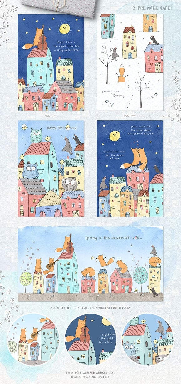 可爱手绘狐狸卡通童话房子水彩插画PNG+AI矢量设计素材7