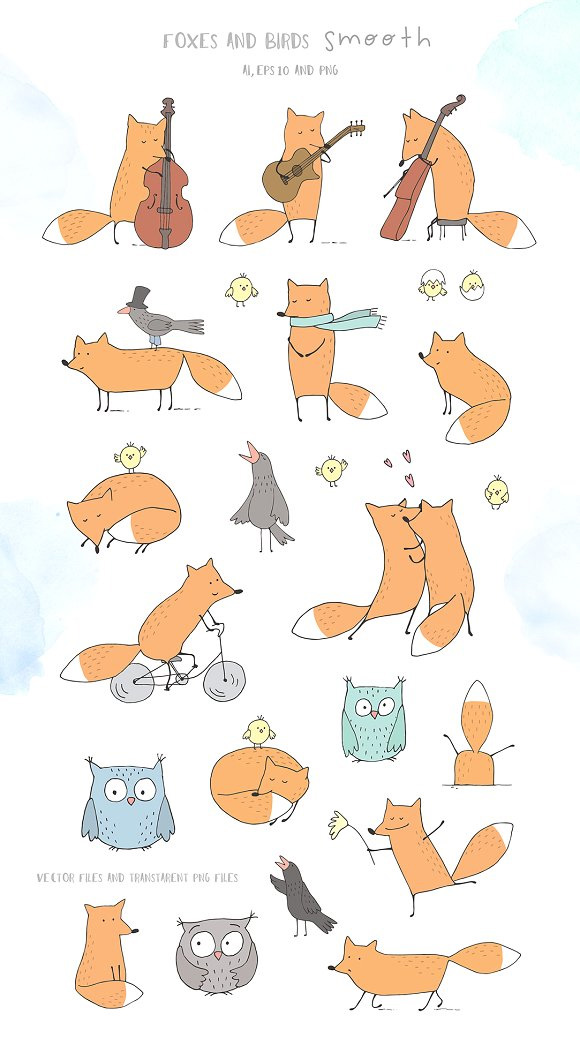 可爱手绘狐狸卡通童话房子水彩插画PNG+AI矢量设计素材10