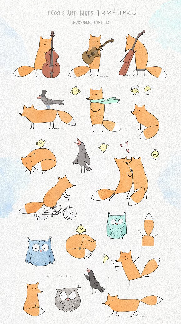 可爱手绘狐狸卡通童话房子水彩插画PNG+AI矢量设计素材11