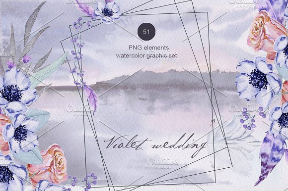 淡雅紫色唯美手绘水彩天鹅小鸟PNG透明图片1