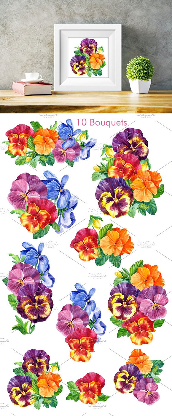 手绘水彩紫罗兰花朵png素材图片2