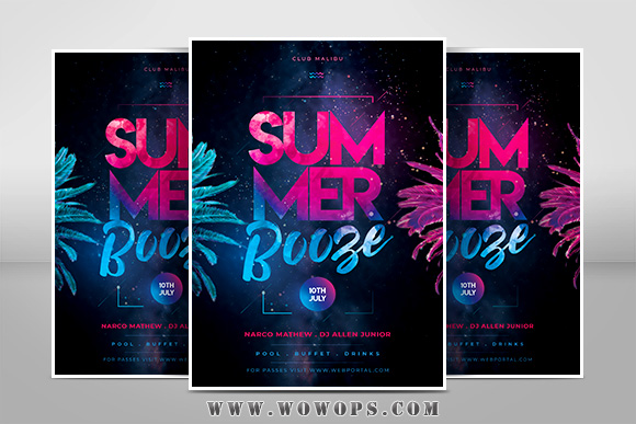 梦幻蓝色夜空夏日度假宣传海报PSD模板下载1