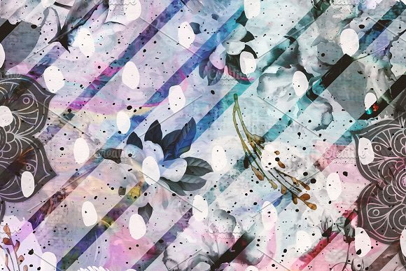 手绘水彩抽象风景花卉自然植物叶子蝴蝶图案背景墙纸图案2